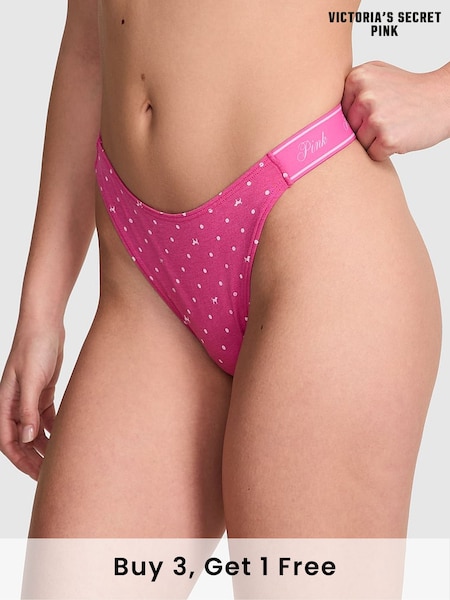 Victoria's Secret PINK Pink Gossip Dot Thong Cotton Logo Knickers (F22569) | £9