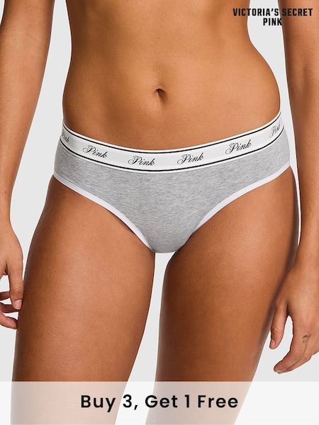 Victoria's Secret PINK Medium Heather Grey Hipster Cotton Logo Knickers (F22571) | £9