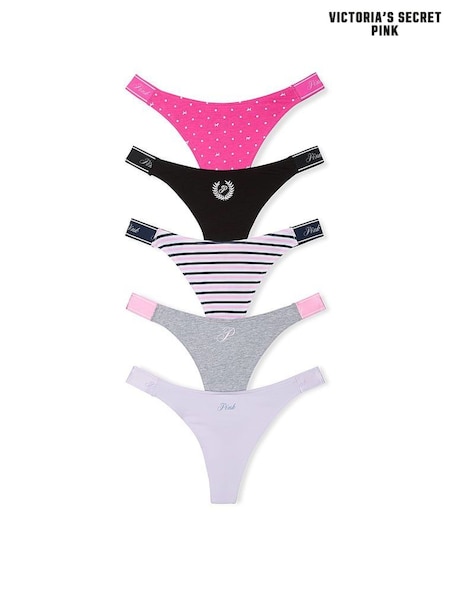 Victoria's Secret PINK Purple/Grey/Pink/Black Thong 5 Pack Knickers (F22580) | £27