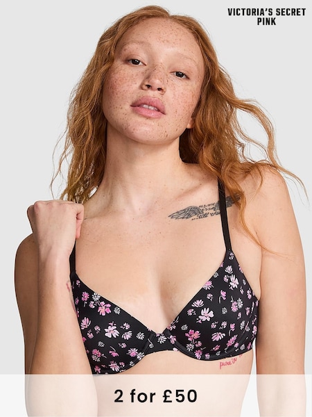 Victoria's Secret PINK Black Floral Print T Shirt Bra (F22581) | £29