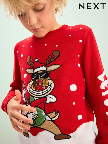 Red Reindeer Christmas Jumper (3-16yrs) (F22674) | £20 - £25