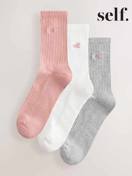 self. Mauve/Grey/Cream Cushion Sole Lounge Ankle Socks 3 Pack (F22690) | £0