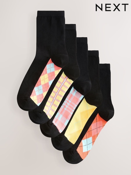Argyle Footbed Footbed Ankle Socks 5 Pack (F22691) | £12