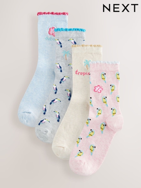 Tropical Slogan Ankle Socks 4 Pack (F22692) | £12