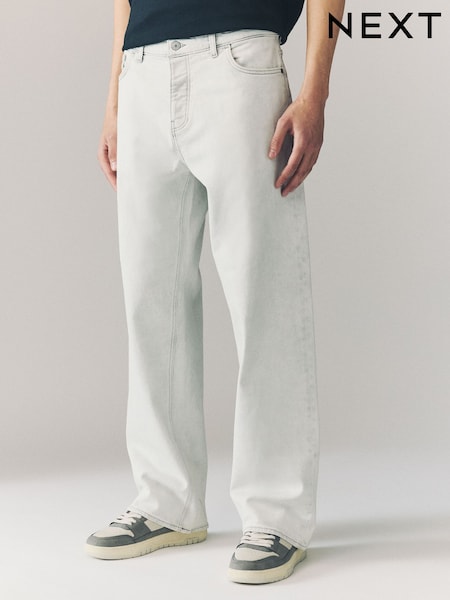 Grey Light Washed Baggy Fit Vintage Wash Denim Jeans (F22700) | £30