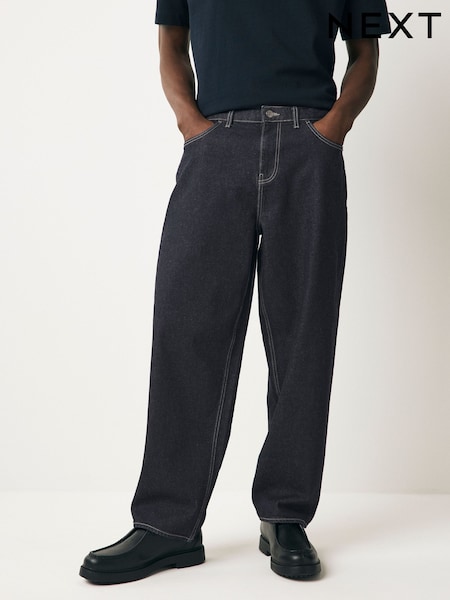 Dark Indigo Rinse Barrel Fit Vintage Wash Denim Jeans (F22702) | £30