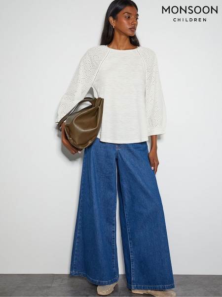 Monsoon Natural Fifi Broderie Long Sleeve 100% Cotton Top (F22760) | £39