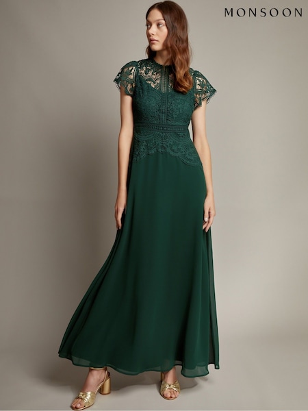 Monsoon Green Monica Lace Maxi Dress (F22771) | £150