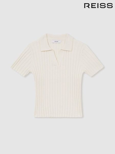 Reiss Ivory Poppy Rib Knit Polo Top (F22777) | £46