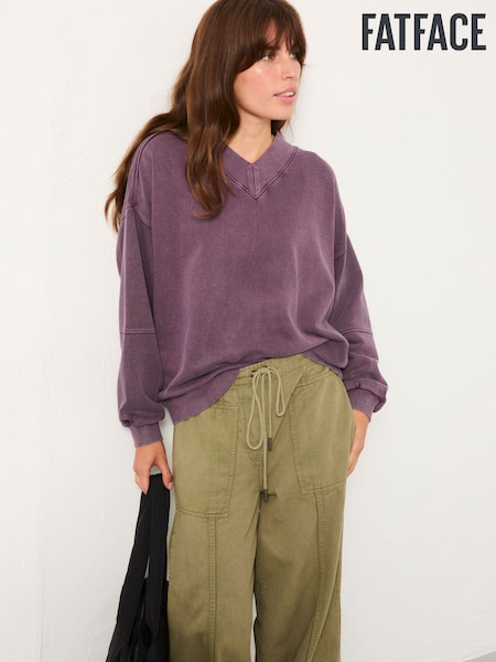 FatFace Lars Plum Purple Plain V Neck Sweat Top (F22784) | £45