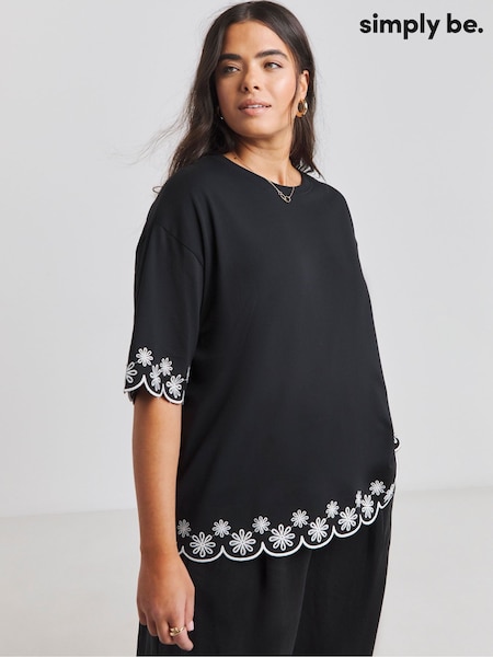 Simply Be Black Cut Work T-Shirt (F22793) | £25