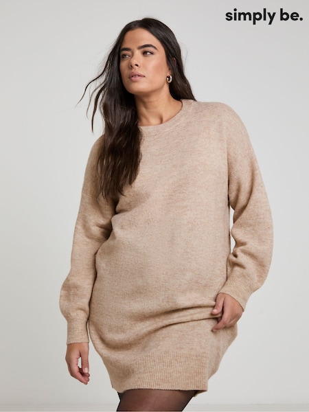 Simply Be Natural Sponge Crew Neck Mini Dress (F22819) | £35