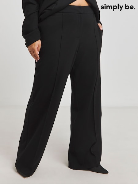 Simply Be Black Premium Ponte Wide Leg Tailored Trousers (F22828) | £39