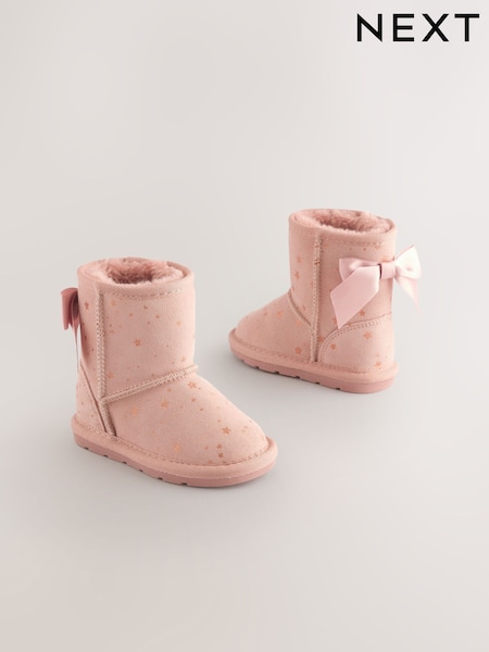 Pink Bow Water Repellent Tall Suede Pull On Boots (F22848) | £25 - £29