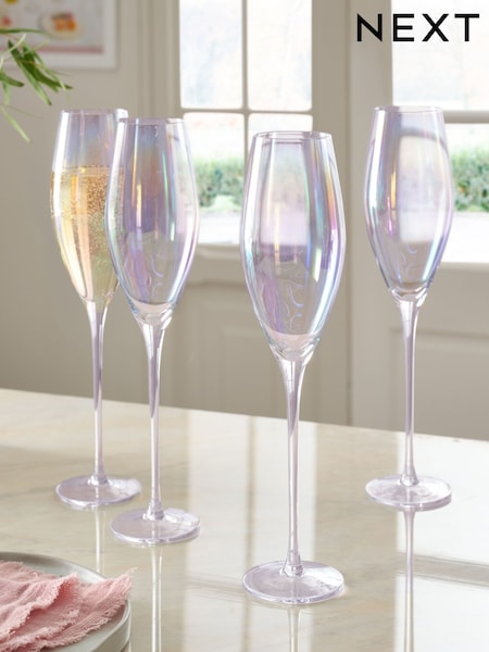 Set of 4 Iridescent Vienna Crystal Champagne Flutes (F22851) | £28