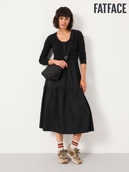 FatFace Louise Black Jersey Woven Midi Dress (F22898) | £59