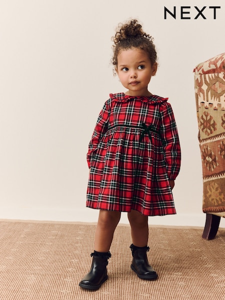 Red Check Long Sleeve Collar Dress (3mths-8yrs) (F22902) | £13 - £16