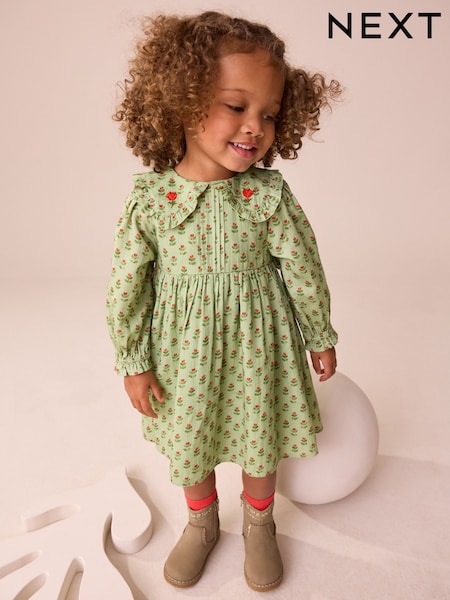 Green Printed Collar Long Sleeve Dress (3mths-8yrs) (F22913) | £24 - £30