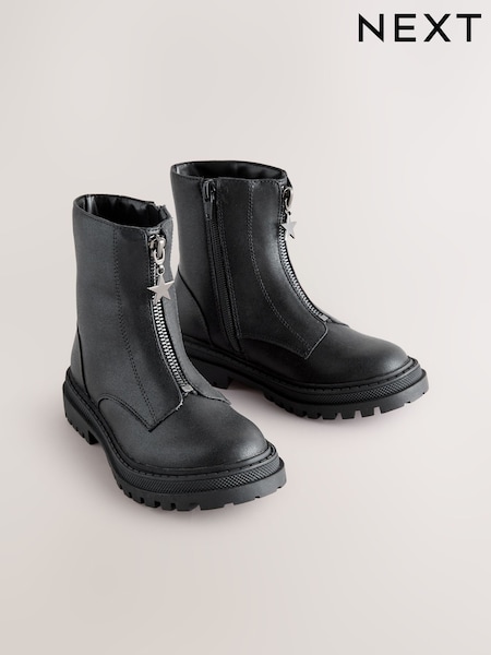 Black Standard Fit (F) Zip Front Ankle Boots (F22926) | £29 - £36