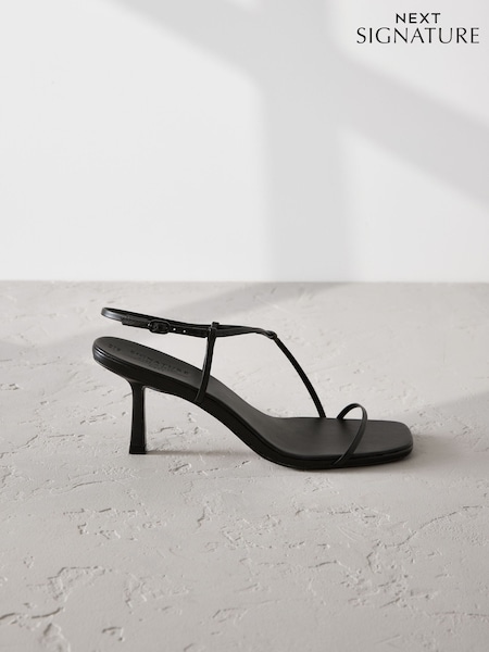 Black Skinny Signature Premium Leather Strappy Heels (F22928) | £59