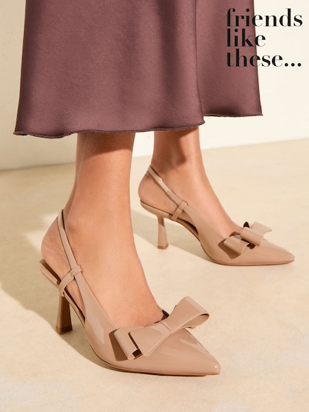 Friends Like These Nude Standard Fit Bow Slingback Mid Heel Pointed Toe Faux Leather Court Shoes (F23002) | £36