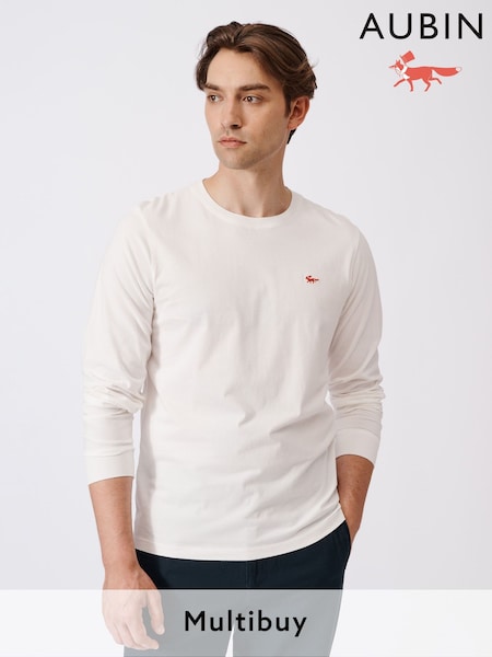 Aubin Buttermere 100% Cotton Long Sleeve White T-Shirt (F23103) | £45