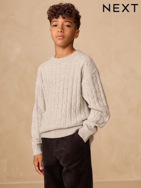 Grey Cable Knit Crew Neck Jumper (3-16yrs) (F23159) | £17 - £22