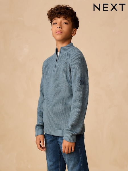 Blue Utility Zip Neck Knitted Jumper (3-16yrs) (F23168) | £19 - £24