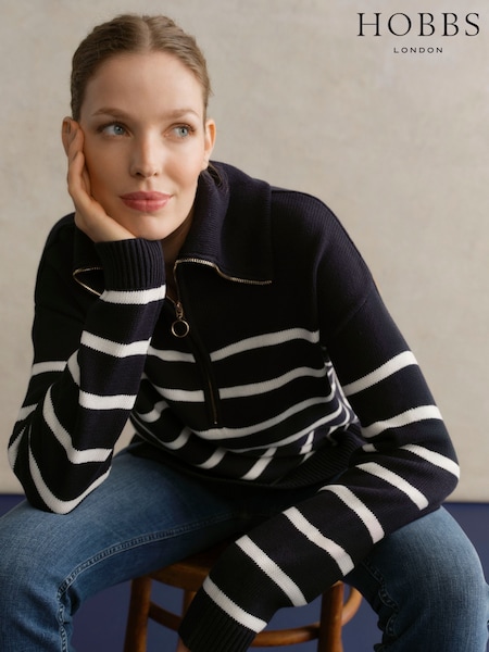 Hobbs Blue Amy Zip Stripe Jumper (F23229) | £110