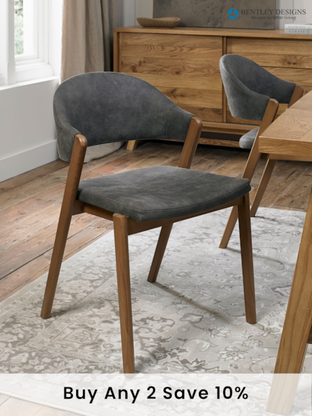 Bentley Designs Grey Camden Rustic Oak Upholstered Chair Set of 2 (F23238) | £430