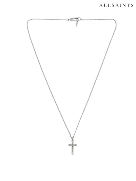 AllSaints Silver Tone Mens Signature Cross Pendant Necklace (F23253) | £39