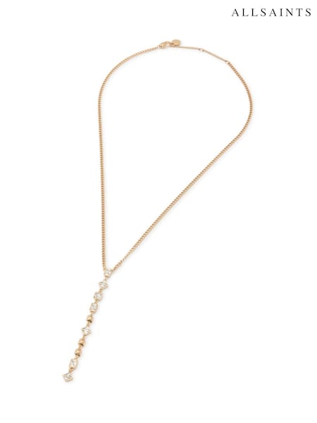 AllSaints Gold Tone Geometric Crystal Y Necklace (F23257) | £69