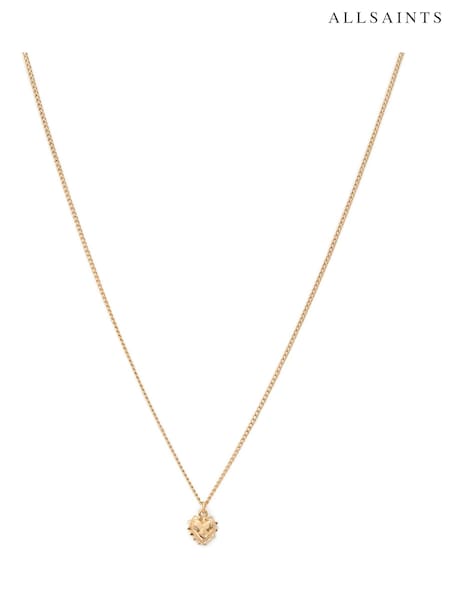 AllSaints Gold Tone Studded Heart Pendant Necklace (F23258) | £39