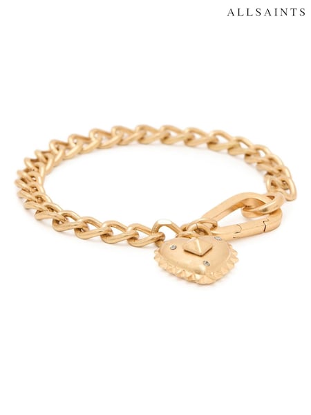 AllSaints Gold Tone Studded Heart Charm Bracelet (F23261) | £39