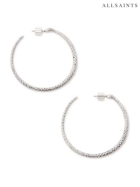 AllSaints Silver Tone Serpent Hoop Earrings (F23263) | £49