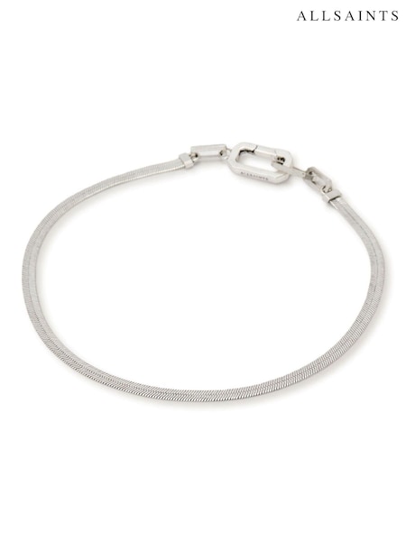 AllSaints Silver Tone Signature Snake Effect Chain Collar Necklace (F23264) | £59