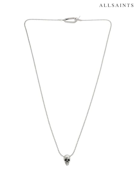 AllSaints Silver Tone Mens Skull Pendant Necklace (F23265) | £45