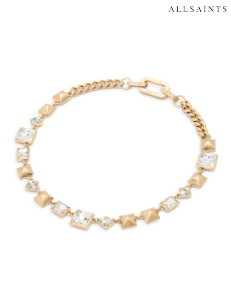 AllSaints Gold Tone Signature Geometric Crystal Bib Statement Necklace (F23268) | £139