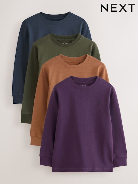 Khaki/Tan/Purple/Navy Stag Logo Long Sleeve Cosy T-Shirts 4 Pack (3-16yrs) (F23275) | £20 - £26