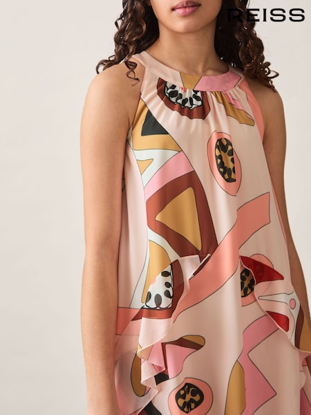 Reiss Pink Sasha 9-13 yrs Printed Ruffle-Trim Dress (F23375) | £76