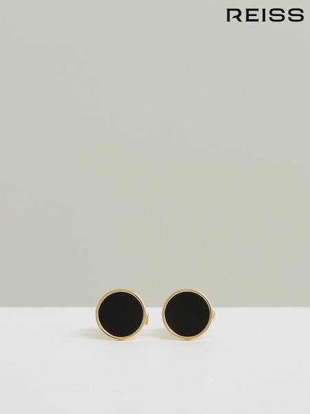 Reiss Gold Tone /Onyx Ardley Inlaid Round Cufflinks (F23378) | £58