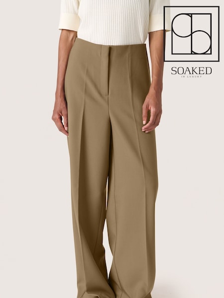 Soaked in Luxury Green Corinne High Waisted Wide Legs Trousers (F23393) | £90