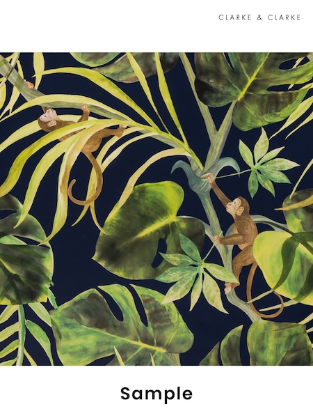Clarke & Clarke Indigo Exotica 2 Monkey Business Wallpaper Sample (F23407) | £1