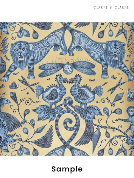 Clarke & Clarke Blue Animalia Extinct Wallpaper Sample (F23426) | £1