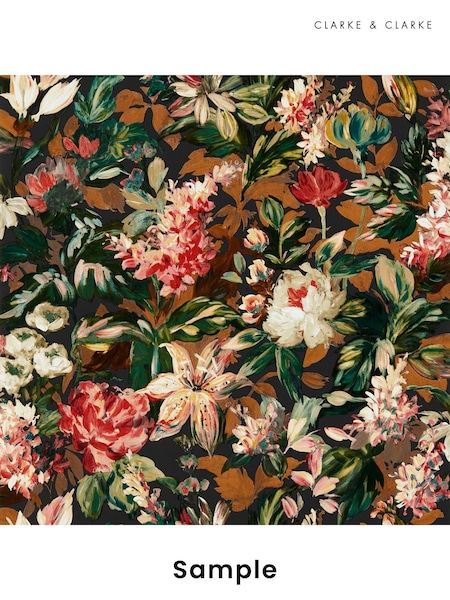 Clarke & Clarke Russet Noir Marianne Lilum Wallpaper Sample (F23476) | £1
