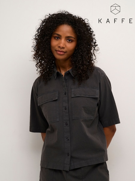Kaffe Grey KAnaya Short Sleeve 100% Cotton Pocket Shirt (F23498) | £35