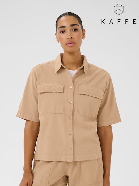 Kaffe Natural KAnaya Short Sleeve 100% Cotton Pocket Shirt (F23501) | £35