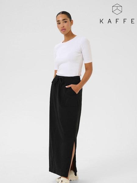 Kaffe KAnaya Elastic Waist Pockets Maxi 100% Cotton Black Skirt (F23502) | £40