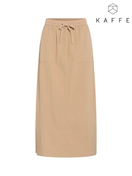 Kaffe Natural KAnaya Elastic Waist Pockets Maxi 100% Cotton Skirt (F23503) | £40