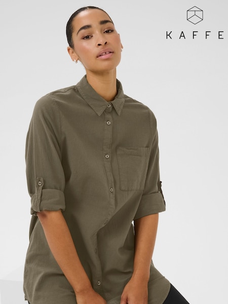 Kaffe Oversized Green KAnaya Above Knee Length 100% Cotton Shirt (F23505) | £40